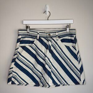 Universal Thread Striped Denim Mini Skirt White Blue